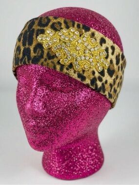 Leopard headband with rhinestone appliqué embellishment